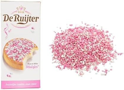 De Ruijter Rose en Witte Muisjes I Sugar coated Anise Sprinkles Pink & White I 330 g 11.64 ounce Roze/Wit