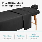 Comfyanno Massage Table Sheets Sets, 3 Pcs Professional Microfiber Massage Bed Cover Sheets, Soft, Light-Weight, Stain & Wrinkle Resistant, Includes Flat & Fitted Sheet, Face Cradle Cover - Black