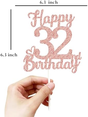 32 Birthday Cake Toppers-Rose Gold Glitter, Happy 32nd Cake Topper for Men,32 Cake decorations For Women, 32 birthday decorations Thirty two
