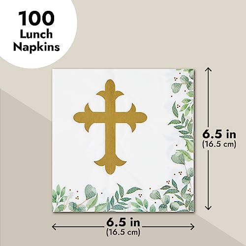 Sparkle and Bash Baptism Napkins Cross Design for Christening Decorations - 100 Pack, 2-Ply, 6.5 x 6.5 In