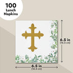 Sparkle and Bash Baptism Napkins Cross Design for Christening Decorations - 100 Pack, 2-Ply, 6.5 x 6.5 In
