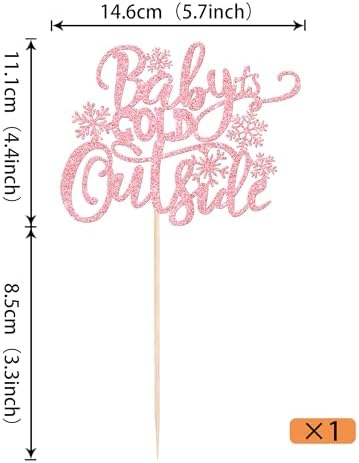 Rsstarxi 1 Pack Baby It's Cold Outside Cake Topper Winter Wonderland Snowflake Cake Picks Winter Frozen Baby Shower Cake Decorations for Xmas Holiday Birthday Party Decorations Pink