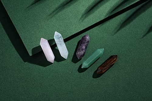 10PCS Healing Crystals Stones Sets Natural Amethyst Rose Quartz Clear Quartz Tiger Eye Reiki Gemstones Bulk Hexagonal Points Energy Balancing Chakra Meditation Therapy Gift