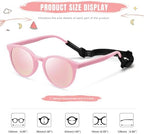 Cute Kids Polarized Sunglasses,Baby Sun Glasses with Strap for Toddler Girls Boys Flexible Round UV Protection