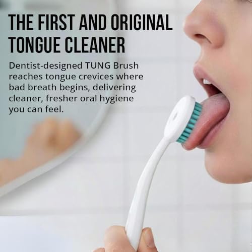 Tung Brush Tongue Cleaner, Plastic Tung Scraper, Tongue Cleaning to Fight Bad Breath, Halitosis Defense, USA Made, 2-Pack w/Cap