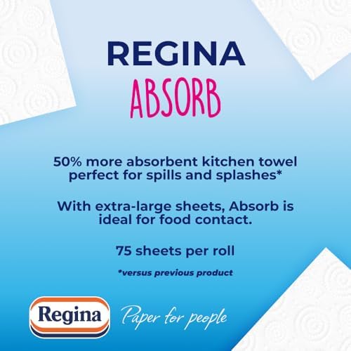 Regina XXL Absorb Kitchen Towels – 8 Rolls Per Pack, Super Absorbent 2-ply Kitchen Towels, 75 Sheets Per Roll, Extra-large Sheets, 50% More Absorbent Than Previous XXL Products, Easy Open Pack