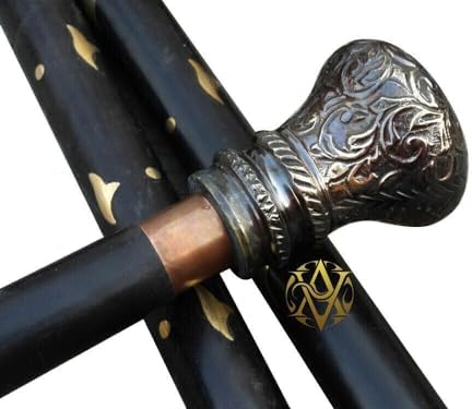 Vintage Antique Designer Walking Cane | Stylish Luxury Victorian Wooden Stick | Brass Knob Handle | Gifts for Men and Women