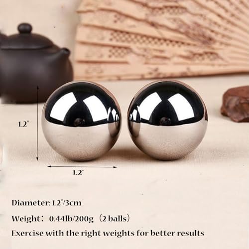 Stainless Steel Baoding Balls Set, 1.2 Inches Chinese Health Balls, Metal Stress Relief Hand Massage Balls No Chime for Hand Exercise, Hands Therapy