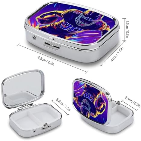 Neon Rugby Players Pill Box Small Pill Organizer with 2 Compartments and Mirror Portable Travel Metal Pillcase for Pocket Or Purse, Privacy-Protecting Medicine Box