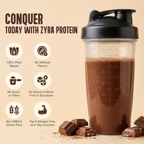 Zyra Pea Protein Powder Chocolate – 18g Plant Based Protein, Vegan, Dairy Free, Gluten Free, Soy Free, Top 9 Allergen Free, Low Carb, Keto Friendly, Smooth Mixing, Easy to Digest