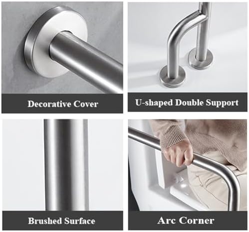 Shower Handicap Grab Bars for Bathroom Wall, Curved Stainless Steel Toilet Grab Bar Toilet with Legs,Wall Mounted Floor-Standing Safety Handrail, Support Handle for Seniors Disabled, 55×70cm Right