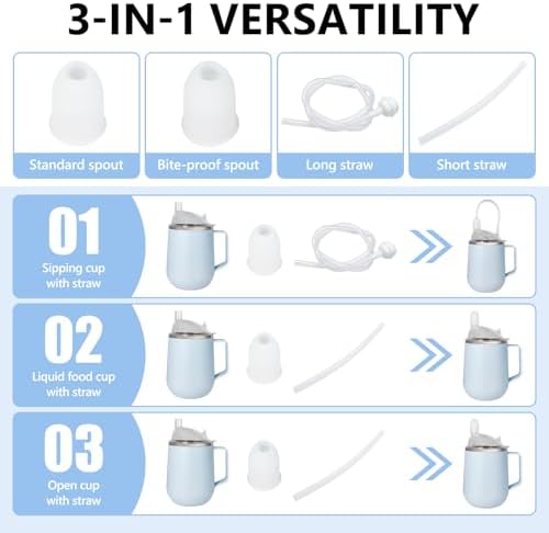 Adult Sippy Sup for Elderly 14oz Stainless Steel Spill Proof Cup with Straw, 3 in 1 Elderly Sippy Cup with Lid, Suitable for Seniors Disabled Patients Limited Mobility