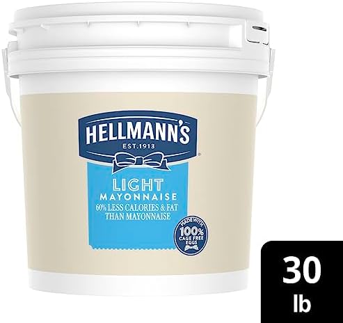 Hellmann's Light Mayonnaise Pail Condiment for Sandwiches, Salads, Mayo Made with 100% Cage Free Eggs, Gluten Free, 30lb Pail, 4 gallon (Pack of 1)