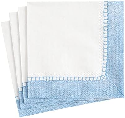 Caspari Linen Border Paper Cocktail Napkins in Light Blue - 20 Per Package