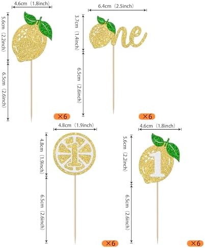 Rsstarxi 24 Pack Lemon One Cupcake Toppers Glitter Happy 1st Birthday Cupcake Picks for Baby Shower Happy First Birthday Party Cake Decorations Supplies