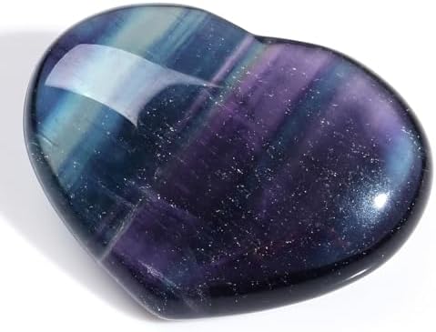 MAIBAOTA 45 mm Fluorite Crystals Large Heart Stone Healing Crystals Gifts for Women Natural Reiki Gemstone Polished Heart Shaped Rocks Meditation