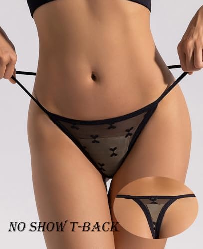 Justgoo G-String Thongs for Women T-back Lace Hollow Out Thongs Sexy Low Waist Underwear Panties 5 Pack