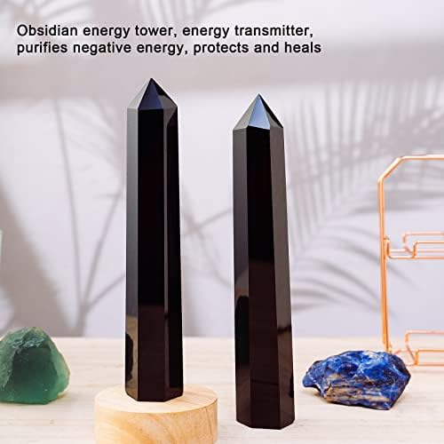 Apengshi Large Obsidian Natural Healing Crystal Tower 5.9"-6.3" 6 Faceted Single Purification Guard Charger Crystal Wand Stone Meditation Home Decor Collection Gift