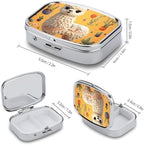 Cartoon Alpaca Cute Animal Pill Box Small Pill Organizer with 2 Compartments and Mirror Portable Travel Metal Pillcase for Pocket Or Purse, Privacy-Protecting Medicine Box