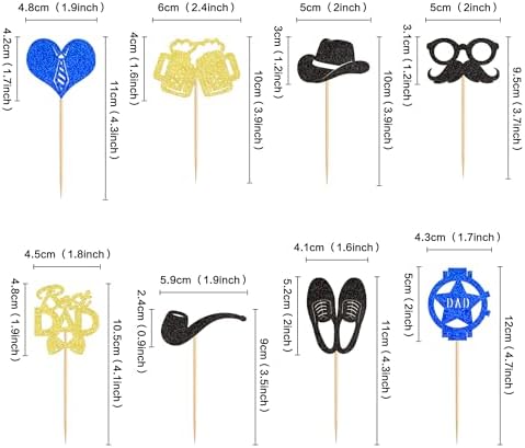 Ercaido 24PCS Best Dad Cupcake Toppers Hat Leather Shoes Cupcake Picks Moustache Tie Beers Food Picks for Father's Day Theme Office Dad Birthday Cupcake Cake Decorations Supplies