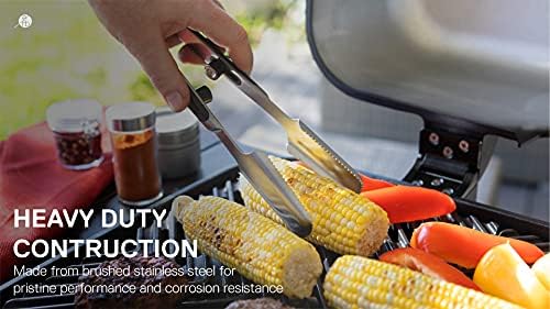 Everdure by Heston Blumenthal Premium Medium Grilling Tongs: Brushed Stainless Steel with Soft Grip Handle, Sturdy Tongs for Cooking, Great for Grilling Large Cuts of Meat, Bottle Opener and Hang Zone