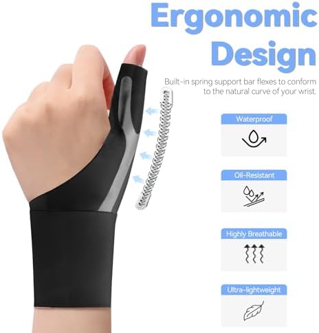 Thumb Wrist Brace 1 Pair for Arthritis Pain Relief, Thumb Spica Splint for Trigger Thumb, De Quervain’s Tenosynovitis & Tendinitis, Waterproof Adjustable Compression Stabilizer Support for Men Women Left Right Hand（M, Black）