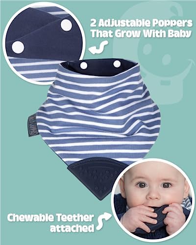 Cheeky Chompers Neckerchew Teething Bib, 2-in-1 Bandana Style Bib w/Food Grade Silicone Teether