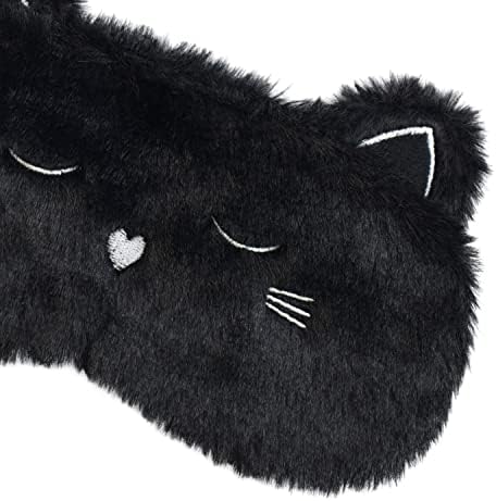 Cute Sleeping Mask, Black Cat Soft Plush Fluffy Sleep Mask Men Cartoon Kittens Blindfold Novelty Eye Cover Eyeshade Shade for Kids Girls and Adult Travel (Black, Cat)