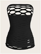 OYOANGLE Womens Strapless Fishnet Lingerie Sleepwear Mesh See Through Babydoll Mini Dress Tube Chemise Bodysuit