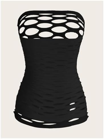 OYOANGLE Womens Strapless Fishnet Lingerie Sleepwear Mesh See Through Babydoll Mini Dress Tube Chemise Bodysuit