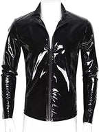 AIEOE Men’s Leather Metallic Shirts Shiny Slim Fit Stretch Top Wetlook Club Party Undershirts