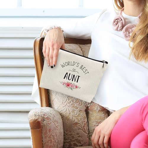 huester Aunt Gifts Makeup Bag, Best Auntie Gifts for Christmas from Nephew Niece Cosmetic Bag for Women, World's Best Aunt Toiletry Bags Travel Zipper Makeup Pouch