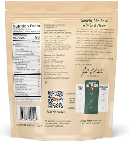 Nature’s Eats Superfine Almond Flour - Finely Sifted, Blanched Gluten Free Nut Flour for Bread, Pancake Mix, Muffins, Low Carb & Vegan Baking - 16 oz