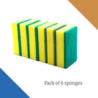 Large Heavy Duty Scrub Sponge - Dual Sided Dish Washing & Cleaning Scourer - Absorbent, Non-Scratch, Reusable - Pack of 6