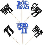 30 PCS Bro I'm 11 Cupcake Toppers Glitter Happy 11th Birthday Cupcake Picks Bruh I'm 11 Cake Decoration Cheers to Eleven Years Old for Boys Brother 11th Birthday Party Cake Decorations Supplies Blue