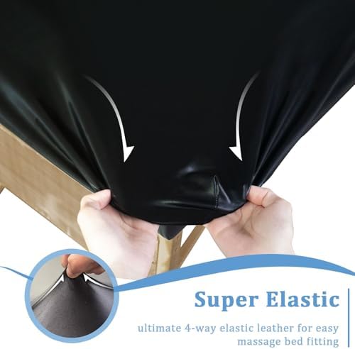 Leather Massage Table Cover Protector Wipeable Massage Table Cover Fitted Replacement Sheet Covers for Massage Bed/Spa Bed/Lash Beds, Fits 28-32" Wide (Black, 1Pcs)
