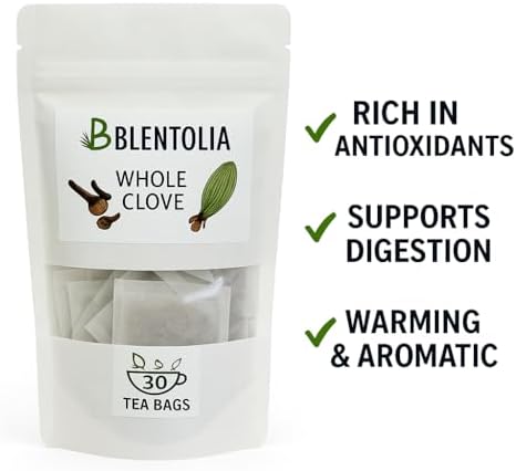 Blentolia Whole Clove – 30 Herbal Tea Bags – Warming & Aromatic Spice Tea – 100% Natural – Caffeine-Free – Immune & Digestive Support – Herbal Clove Infusion