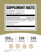 BulkSupplements.com White Button Mushroom Capsules - Mushroom Supplement, Agaricus Mushroom Capsules - White Button Mushroom Extract, Vegan, 240 Count (Pack of 1)