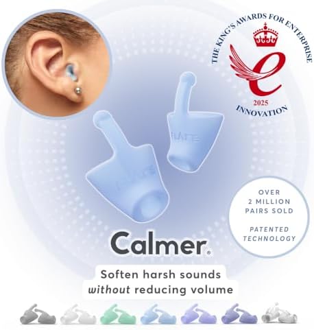 Flare Calmer | Ear Plugs Alternative | Daily Noise Relief | Sound Sensitivity | Stress Relief | No Muffling | Improve Wellbeing | Comfy, Reusable, Soft Silicone Earplugs | Soft Blue