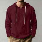 Mens Linen Shirts Long Sleeve Henley Casual Lightweight Cotton Hoodie Top Summer Fashion Loose Beach Vacation Clothes