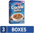Kellogg's Cracklin' Oat Bran Breakfast Cereal, Fiber Cereal, Family Cereal, Original (3 Boxes)