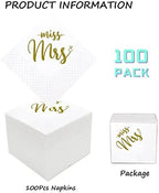 Bridal Shower Cocktail Napkins, 100 Pack Gold From Miss To Mrs Disposable Paper Napkins in Bulk for Bridal Shower Engagement Wedding Bachelorette Table Decorations| 2-Ply, 5x5 Inches (Miss Mrs)