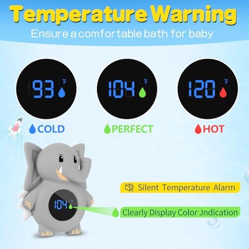 Baby Bath Thermometer, with LED Display and Temperature Warning,Kids' Bathroom Safety Products, Newborn Bath Safety Toy Thermometer (Elephant)