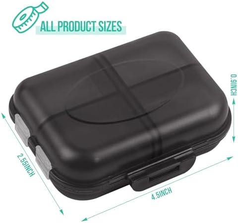Travel Pill Organizer Small 8 Grid Compartments Pill Holder Box - Portable Medicine Container Case - Daily Weekly Medication Organizer