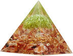Nupuyai Handmade Peridot Tree of Life Pyramid Desk Decor, Resin Tumbled Stones Crystal Pyramid Energy Generator for Meditation Balancing, Carnelian