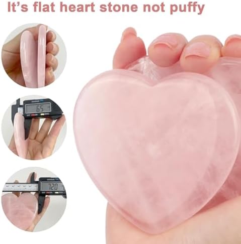 ideayard Big Rose Quartz Heart 72-75mm Love Healing Crystal Meditation Palm Stone Quartz Worry Stone for Relieve Anxiety Stress Tool