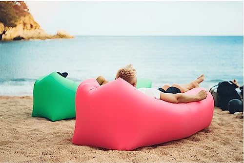Inflatable Lounger Air Sofa Hammock, Inflatable Couch for Camping, Portable Waterproof Anti-Air Leaking Pouch Couch Air Chair for Outdoor, Beach, Hiking, Picnics, Music Festivals (Pink)