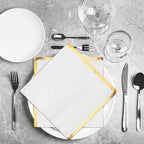 Fulmoon 200 Pcs Paper Napkins with Gold Foil Edge 2 Ply Cocktail Napkins Soft Disposable Golden Trim Lined Dinner Napkins Decorative Cocktail Napkin Paper for Wedding Birthday Anniversary (White)