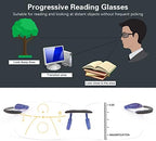 Progressive Multifocus No Line Reading Glasses or Full Lens Magnification Reader Blue Light Blocking for Men Women