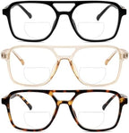 HIYANJN Retro Aviator Bifocal Reading Glasses For Women Men Trendy Classic Rectangle Frame, Fixed Hinge Oversized Readers